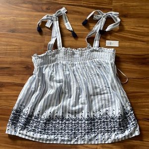 NWT Old Navy blue white stripe embroidered top
